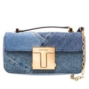 Tom Ford Blue Denim Patchwork Shoulder Bag